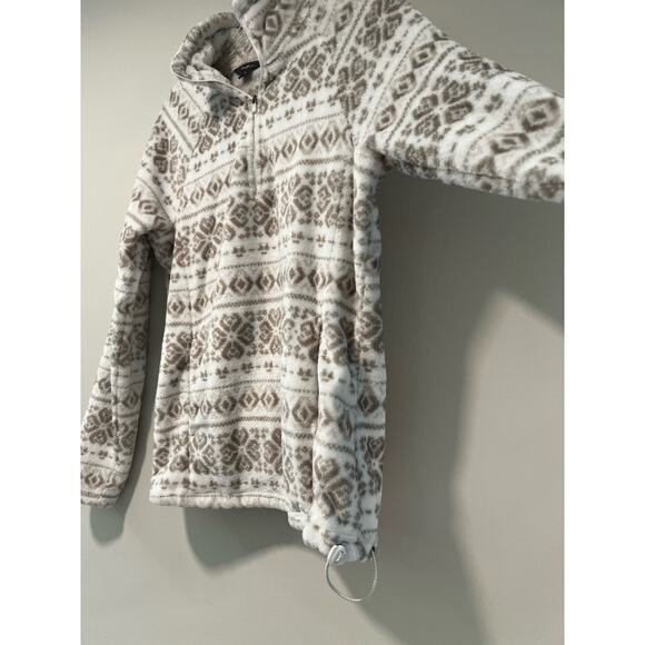 NWOT Eddie Bauer 1/4 Zip Fleece White & Tan Print Medium - Picture 2 of 8